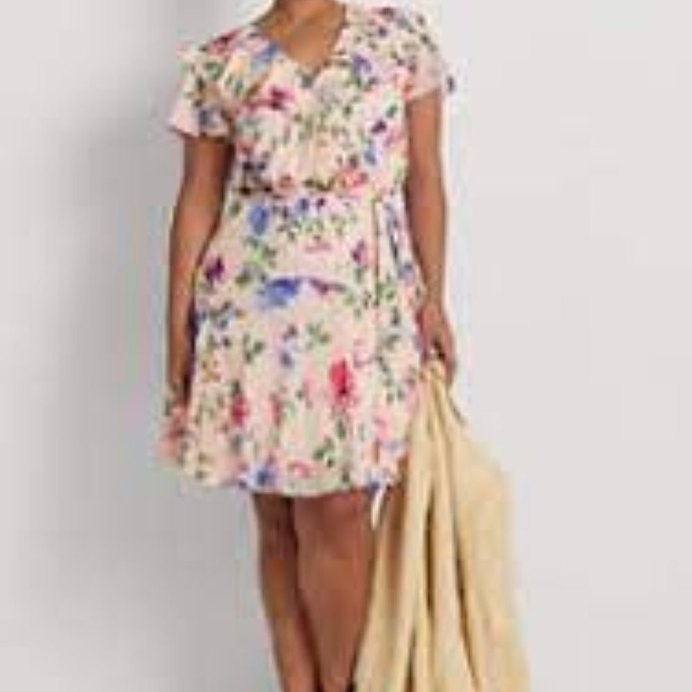 Lauren Ralph Lauren Plus Size Floral Belted Crinkle Georgette Dress Size US 14W